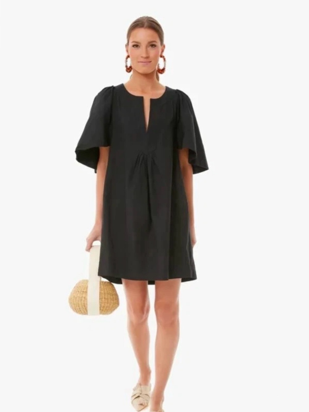 Pomander Place Finley Flutter Dress Medium Black Cotton Relaxed V Neck Mini